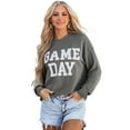 thumbnail image 1 of Women's Dark Grey Corded Game Day Graphic Long Sleeve Crewneck Top | [ZhiHiMeRi] | (US 12-14)L, 1 of 12