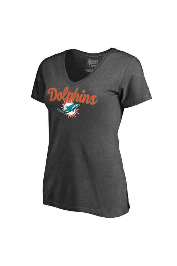 Women's Dark Heathered Gray Miami Dolphins Freehand V-Neck T-Shirt