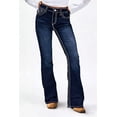 thumbnail image 1 of Women's Dark Wash High-Rise Bootcut Jeans with Contrast Stitching and Western Pockets, 1 of 5