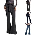 thumbnail image 1 of Women's Dark Wash High Waisted Flared Denim Jeans Retro Wide Leg, 1 of 9