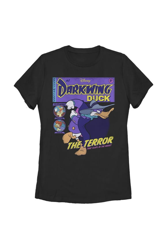 Women's Darkwing Duck The Terror That Flaps In The Night Comic Cover Graphic Tee Black 2X Large