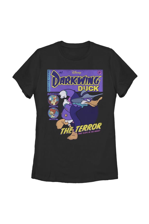 Women's Darkwing Duck The Terror That Flaps In The Night Comic Cover Graphic Tee Black Small
