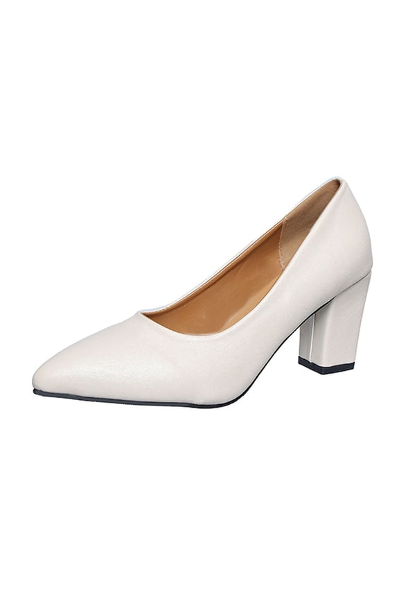 Women's Dating Slip On Pointed Toe Dress Solid Block Mid Heel Pumps Shoes 2.5 Inch