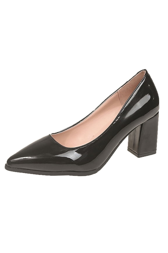Women's Dating Slip On Pointed Toe Dress Solid Block Mid Heel Pumps Shoes 2.5 Inch