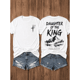 thumbnail image 1 of Women's Daughter of the King Christian T-Shirt, Faith Graphic Cross Bible Verse Short Sleeve Crew Neck Casual Summer Tee Gift for Women, 1 of 5