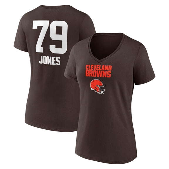Women's Dawand Jones Brown Cleveland Browns Team Wordmark Player Name & Number V-Neck T-Shirt