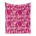 thumbnail image 1 of Women's Day Soft Flannel Fleece Blanket, Pattern of Circular Lady Portraits Symbolic 8 of March Design, Cozy Plush for Indoor and Outdoor Use, 50" x 60", Magenta Baby Pink and Peach, by Ambesonne, 1 of 5