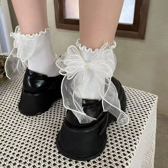 Women's Day Tie Sweet Mesh Bow Socks Girly Style Cute Pile Socks Loose Socks for Women Ski Socks Womens Athletic Cut Water Socks Turning Socks Womens Anklet Socks Smell Proof Socks Mens Women Socks