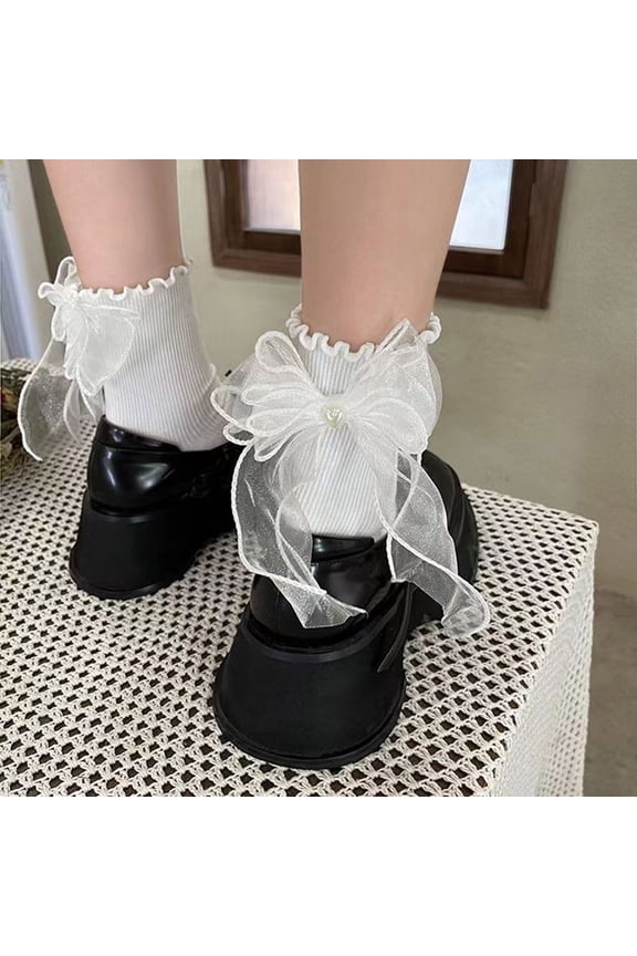 Women's Day Tie Sweet Mesh Bow Socks Girly Style Cute Pile Socks Womens Extra Wide Socks Long Socks for Women Cute Socks Sock Forms Thigh High Socks Decorated Toe Socks Womens Sports Compression Socks