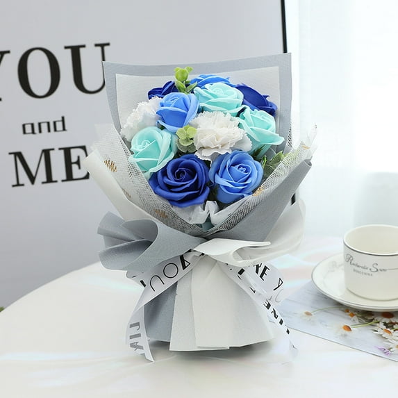 Women's Day gift friend birthday gift for girlfriend creative Carnation simulation soap rose bouquet - blue