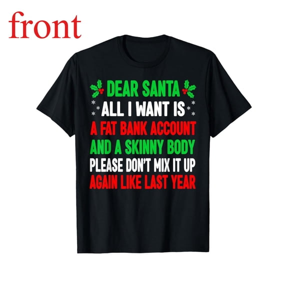 Women's Dear Santa Graphic Breathable T Shirt Casual Cotton Short Sleeve Round Neck Top Black S-5XL