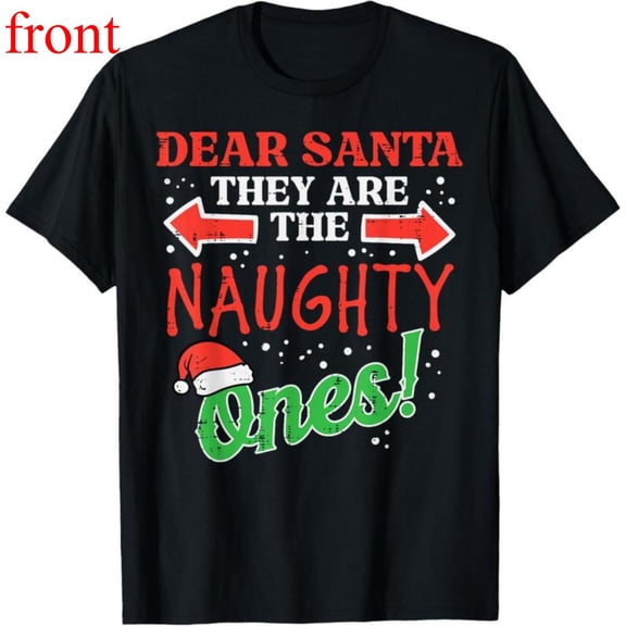 Women's Dear Santa Naughty Graphic Cotton T Shirt Casual Breathable Short Sleeve Round Neck Top Black S-5XL