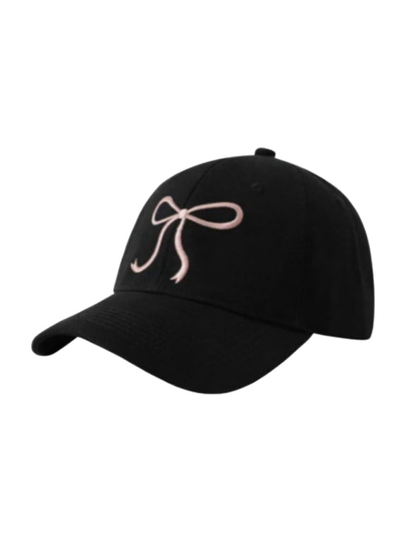 Women's Deep Crown Baseball Cap with Pink Ribbon Embroidery, Perfect for Large Head Size to Make Face Look Smaller, Versatile Sun Protection Hat for Daily Wear Black