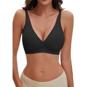 Womens Deep V Bras Wireless, Comfortable Bra Supportive No Underwire Bras, T-Shirt Push-Up Bralettes Plunge Seamless Bra