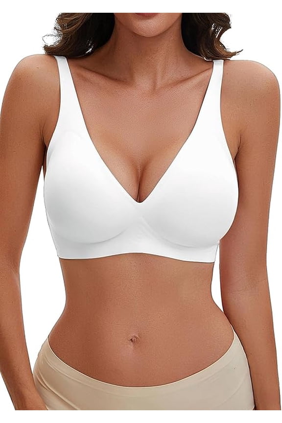 Women's Deep V Bras Wireless, Comfortable Bra Supportive No Underwire Bras, T-Shirt Push-Up Bralettes Plunge Seamless Bra