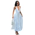 thumbnail image 1 of Women's Deep V Halter Maxi Dress, Solid Cutout Flowy Backless Summer Dress, 1 of 6
