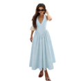 thumbnail image 1 of Women's Deep V Halter Maxi Dress, Solid Cutout Flowy Backless Summer Dress, 1 of 7