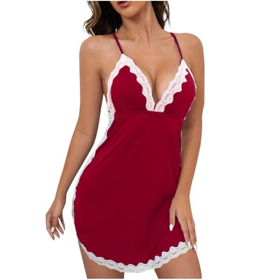 Women's Deep V Lingerie Backless Lace Chemise Nightgown Sexy Full Slips Sleepwear Negligee Nightie Bridal Babydoll