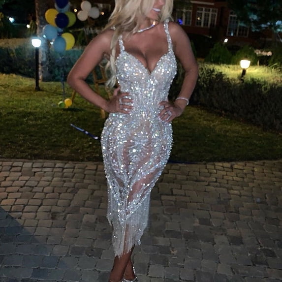 Women's Deep V Long Sleeve Sequin Dress