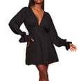 thumbnail image 1 of Women's Deep V Neck A Line Dress High Waist Loose Fit Long Sleeve Spring Casual Dresses Solid Rompers Jumpsuits, 1 of 6