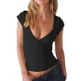 thumbnail image 1 of Women's Deep V Neck Backless Tank Top Casual Navel Short Sleeve T Shirts Fashion Sexy Slim Open Back Vest, 1 of 5