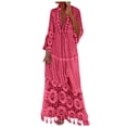 thumbnail image 1 of Women's Deep V-Neck Bell Sleeve Maxi Dress - Embroidered & Crochet Trim Beach Cover-Up Summer 2025,Size S, 1 of 5