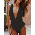 thumbnail image 1 of Women's Deep V Neck Black One-Piece Swimsuit Cross Back Kont Beachwear, 1 of 6