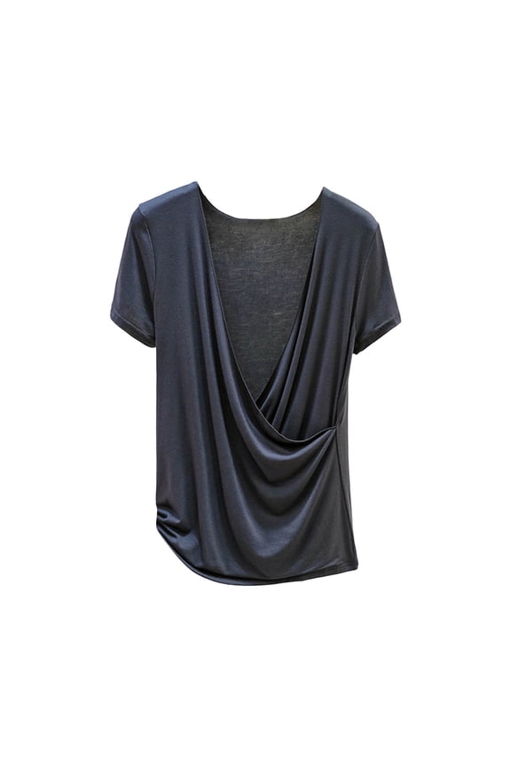 Women's Deep V Neck Blouses Ruched Short Sleeve T-Shirt Wrap Yoga Tops Soft Modal Going Out Date Top for Women Dark Gray M