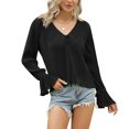 thumbnail image 1 of Women's Deep V Neck Button Front Split Slit Short Bell Sleeve Elegant Blouse Y2k Tops Shirt, 1 of 5