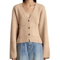 thumbnail image 1 of Women's Deep V Neck Cardigan Sweater Button Front Long Sleeve Short Knitted Jacket with Pockets, 1 of 5
