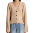 thumbnail image 1 of Women's Deep V Neck Cardigan Sweater Button Front Long Sleeve Short Knitted Jacket with Pockets, 1 of 5