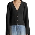 thumbnail image 1 of Women's Deep V Neck Cardigan Sweater Button Front Long Sleeve Short Knitted Jacket with Pockets, 1 of 5