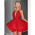 thumbnail image 1 of Women's Deep V-Neck Halter Mini Dress, Backless Fit-and-Flare Party and Cocktail Style, 1 of 5