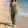 thumbnail image 1 of Women's Deep V-Neck Jumpsuit, Sleeveless With Fold Pocket & Back Ties, Ankle Strap Long Pants For Elegant Evening Look Army Green M, 1 of 6
