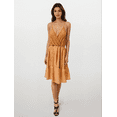 thumbnail image 1 of Women's Deep V-Neck Knee Length Dress with Shoulder Tie, Golden Brown, Medium, 1 of 3