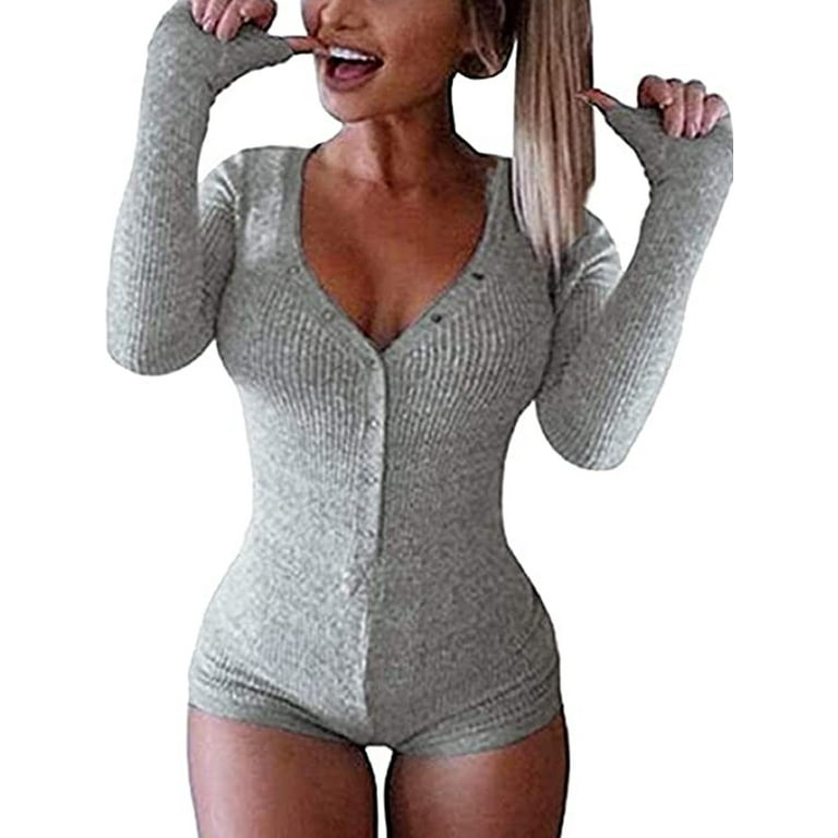 GEMBERA Women's Deep V Neck Long Sleeve Bodysuit Ribbed Knit Bodycon Basic  Bodysuit Tops : : Clothing, Shoes & Accessories