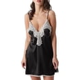 thumbnail image 1 of Women’s Deep V Neck Lace Nightgown Slip Satin Sleepwear Nightdress, 1 of 5