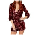 thumbnail image 1 of Women's Deep V Neck Long Sleeve Bodycon Dress with Sequins Elegant Slim Fit Party Casual Mini Dress for Night Out, 1 of 2