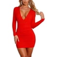 thumbnail image 1 of Women’s Deep V Neck Long Sleeve Going Out Bodycon Mini Dresses Sexy Party Costumes Valentine's Day Outfits, 1 of 6