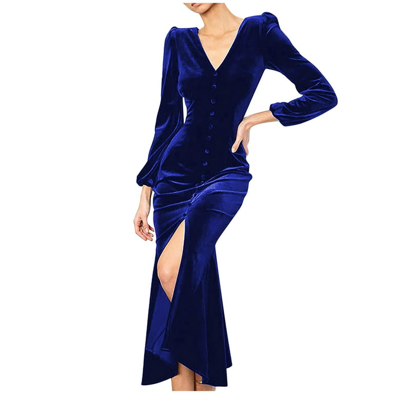 New Deep V-Neck Velvet Long Sleeve Maxi Dresses New Deep V-Neck Velvet Long Sleeve Maxi Dresses