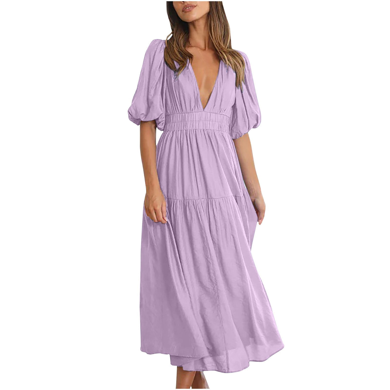 light purple deep v neck maxi dress Deep V-Neck Floral-Beaded Long Prom Dress