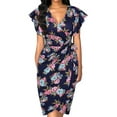 thumbnail image 1 of Women's Deep V Neck Ruffle Sleeve Sheath Casual Formal Party Work Faux Wrap Dress, 1 of 4