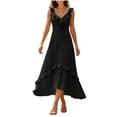 thumbnail image 1 of Women's Deep V Spaghetti Strap Midi Dress, Solid Ruffle Irregular Hanky Hem Flowy Sleeveless Long Dress Black XXXL(XXXL), 1 of 5