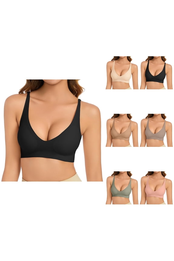 Women's Deep V Wireless Bralette – Buttery Soft Seamless Comfort Bra with Light Padding and Push-Up Support for a Natural Fit