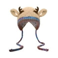 thumbnail image 1 of Women's Deer Antler Knit Hat, Double Layer Warm Ear Flap Beanie, Cute Animal Themed Winter Hat, Plush Lined Cold Weather Cap, Unisex Outdoor Winter Accessories - Khaki, 1 of 9