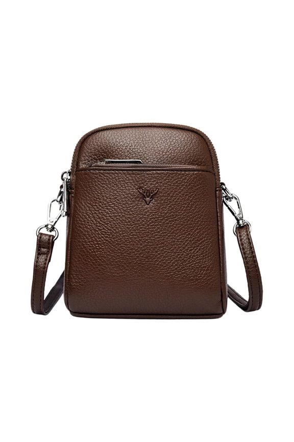 Women's Deer Logo Litchi Texture Vertical Crossbody Purse Spacious Inner Pocket Fit Smartphone Non Restrictive Daily Weekend Casual Handbag For Women