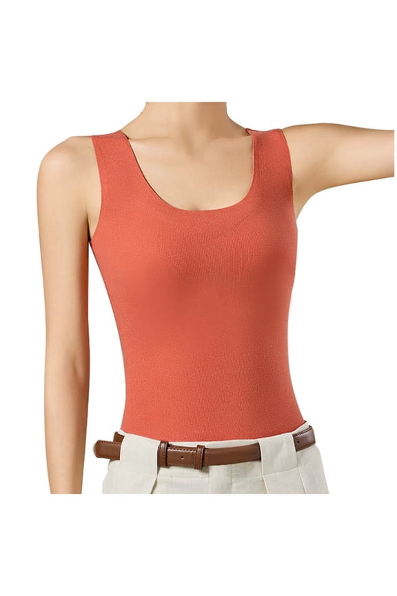 Women's Deer Velvet Thermal Vest with Built-in Bra Cup, Soft-Lined & No Bra Needed, Warm Base Layer for Winter,Size:M