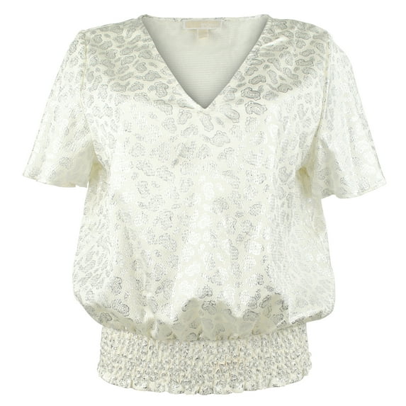 Women's Del3 Metallic Paisley Smock Top Blouse BSlvr XL