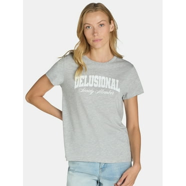 Women’s Delusional Graphic Tee with Short Sleeves, Sizes XXS-XXL