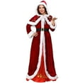 thumbnail image 1 of Women's Deluxe Mrs. Claus Costume Christmas Dress Velvet Hooded Santa Dress for Christmas Party, 1 of 6